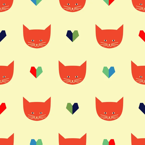 Patrón sin costuras con gatos y corazones — Vector de stock