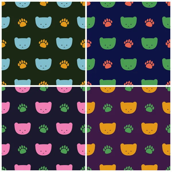Seamless backgrounds with bear and traces — Stock Vector