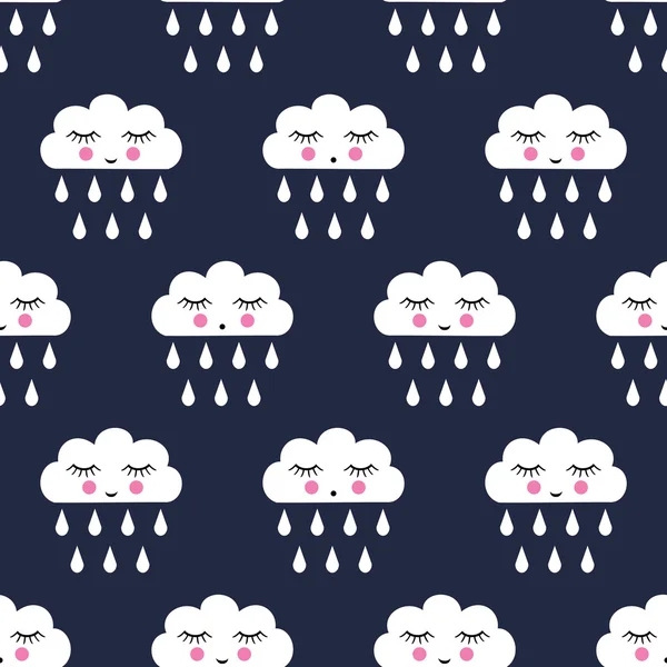 Modèle sans couture avec des nuages de sommeil souriants pour les vacances des enfants . — Image vectorielle