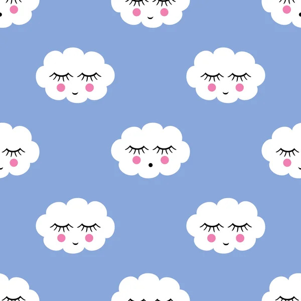 Seamless pattern with smiling sleeping clouds for kids holidays. — Stock Vector