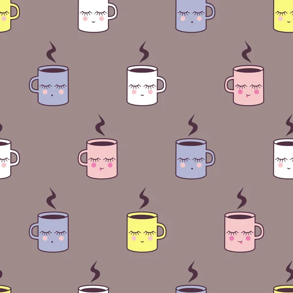 Modèle sans couture avec de jolies tasses souriantes . — Image vectorielle
