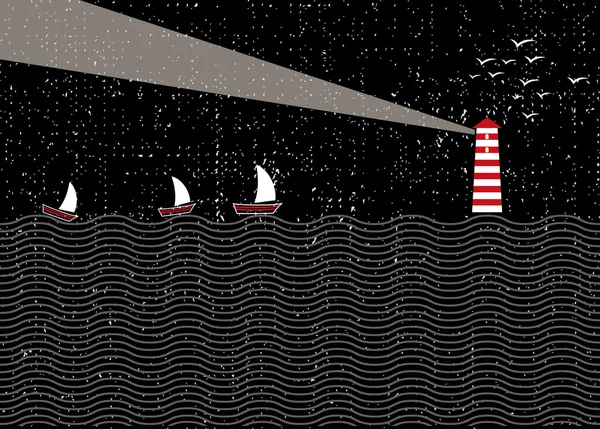 Ilustração de um farol no meio do oceano — Vetor de Stock