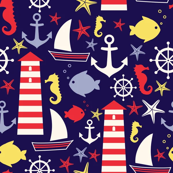 Navy vector seamless sea pattern — Stock Vector