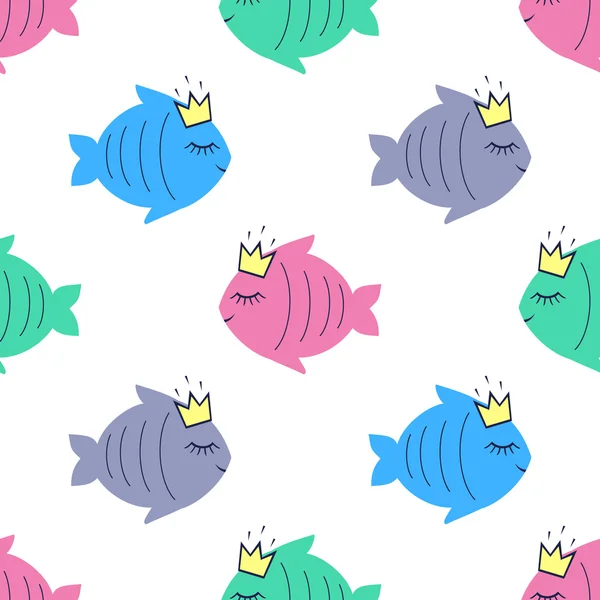 Modèle sans couture avec des poissons souriants endormis — Image vectorielle