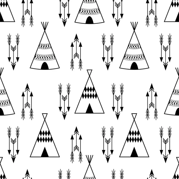 Nahtlose kids wigwam illustration mit pfeilen — Stockvektor