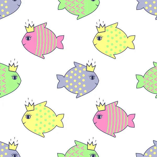 Naadloze patroon met lachende vis voor kinderen vakantie — Stockvector