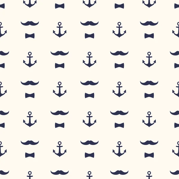 Anchor, Bow Tie and Mustache Seamless Pattern — Stock Vector