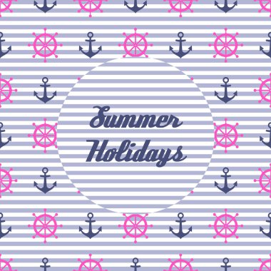 Sevimli yaz tatil vektör kartı. Donanma vektör deniz desen