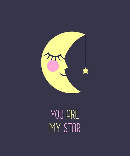 你是我的明星卡。不寻常的灵感和动机报价海报与夜晚月亮和星星. — 图库矢量图片