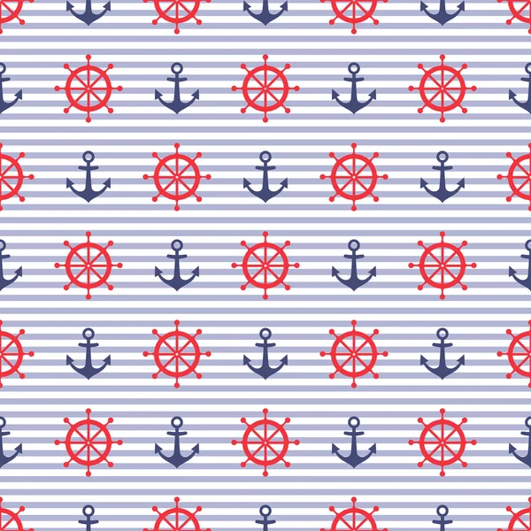 Navy vector seamless pattern: anchor and steering wheel — Stock Vector