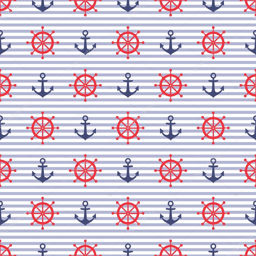 Nautical red and white stripes with a navy blue anchor A-Line