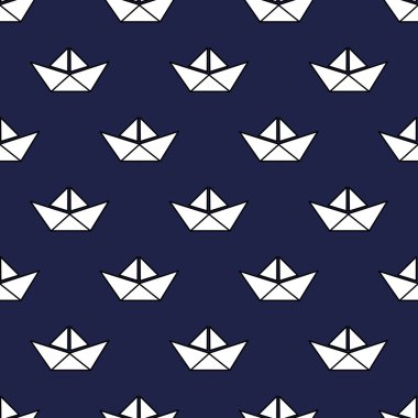 beyaz kağıt tekne ile Seamless deniz modeli. sevimli origami gemi arka plan.