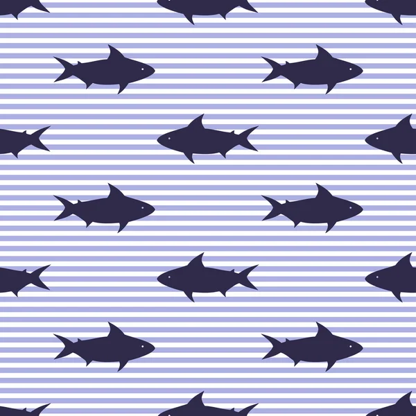 Seamless pattern with sharks and stripes — Stock Vector