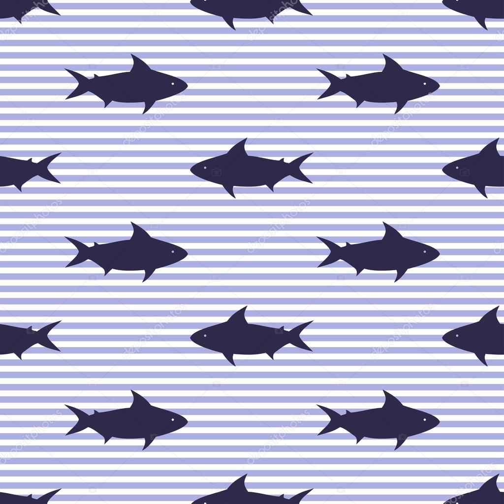 Seamless pattern with sharks and stripes