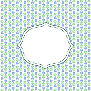 metin için sevimli mavi çiçek vektör kartı ile yer. Kalp şekli çiçekler ile sorunsuz çiçek desenli