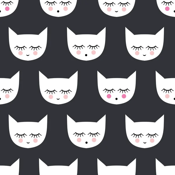 Modello senza cuciture con gatti addormentati bianchi sorridenti — Vettoriale Stock