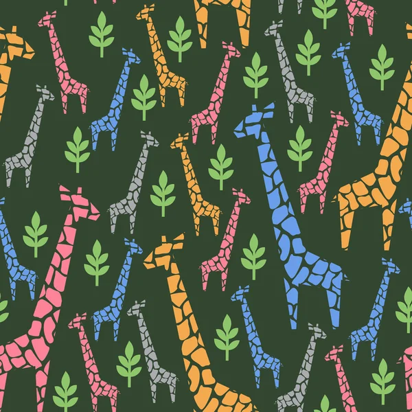 Zsiráfok családi varrat nélküli mintát. Safari állati háttér. Retró színek illusztráció szavanna. — Stock Vector