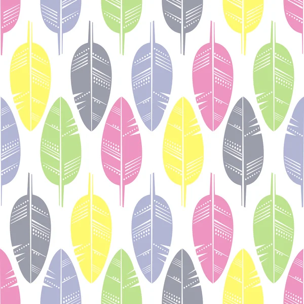 Seamless Pattern of Multicolored Feathers for Modern Wallpaper Textile on white background — Stok Vektör