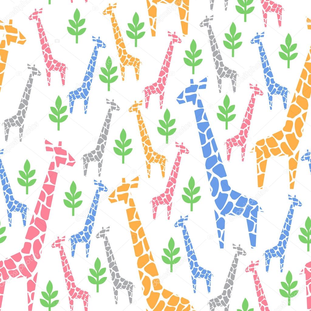 Giraffes family seamless pattern. Safari animal background. Pastel colors illustration savannah.
