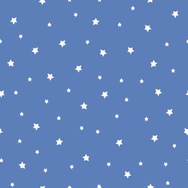 Seamless pattern with stars on blue background. Night sky nature illustration.