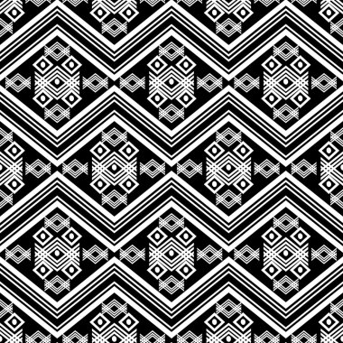 Black and white ethnic tribal seamless pattern. aztec geometric print.