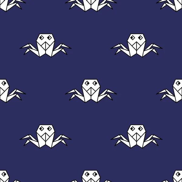 Seamless crab origami pattern on dark blue background. Sea life background illustration. — Wektor stockowy