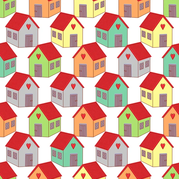 Fondo sin costuras con casas coloridas. Hogar dulce hogar vector ilustración sobre fondo blanco. Lindo patrón de estilo de dibujo infantil . — Archivo Imágenes Vectoriales