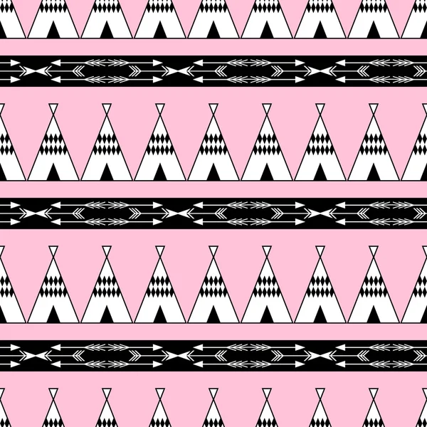 Ilustración wigwam sin costuras con flechas sobre fondo rosa . — Archivo Imágenes Vectoriales