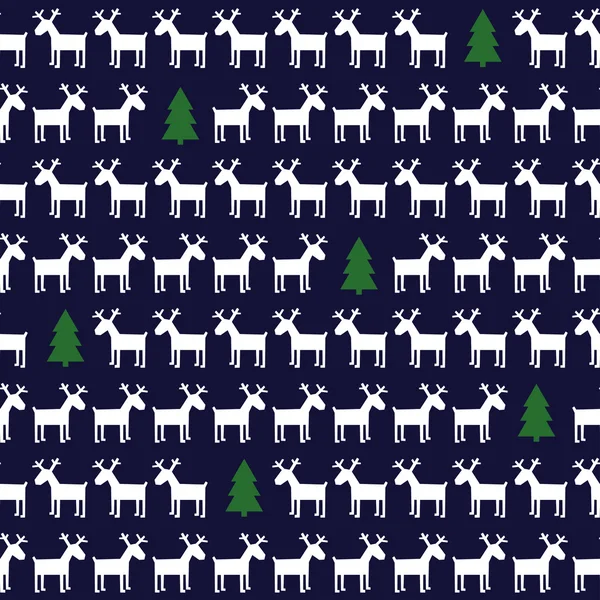 Simple seamless Christmas pattern - deers, xmas trees. Happy New Year background. — Stock Vector