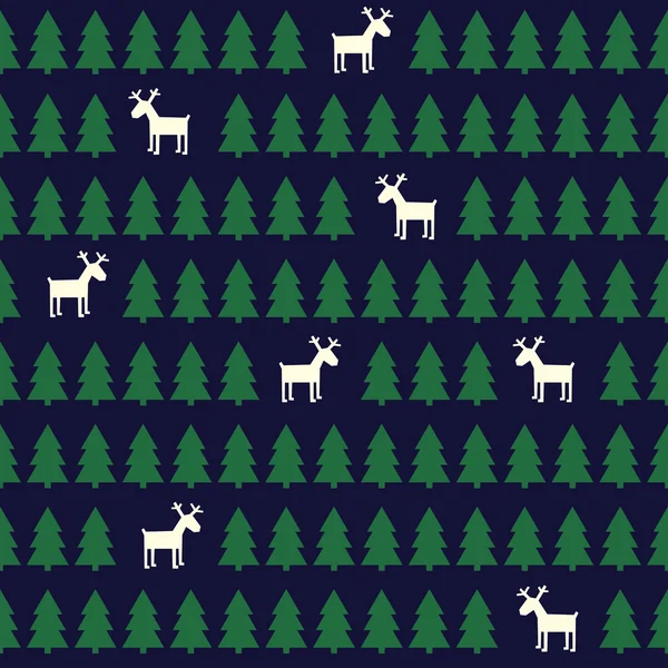 Simple seamless retro Christmas pattern - deers, xmas trees. — Stock Vector