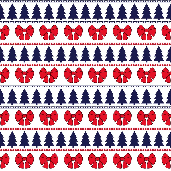 Modèle de Noël sans couture, carte - arbre de Noël et arcs rouges . — Image vectorielle
