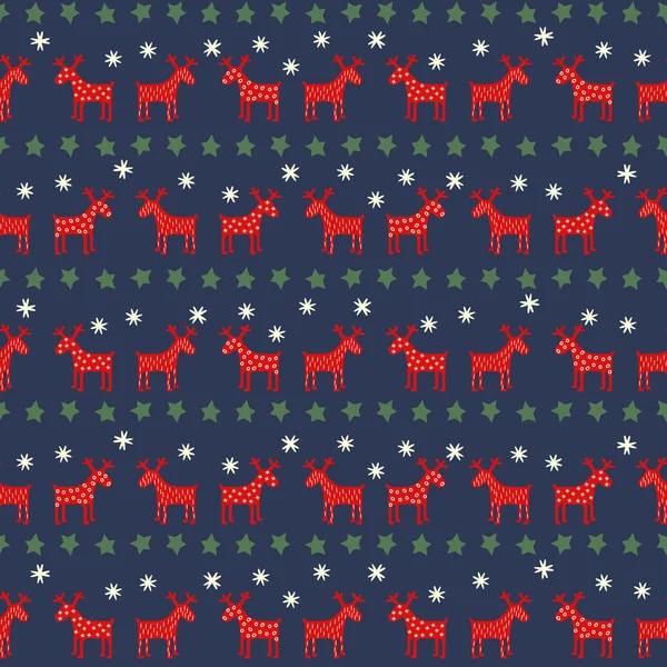 Seamless retro Christmas pattern - varied Xmas reindeers, stars and snowflakes. — Stock Vector