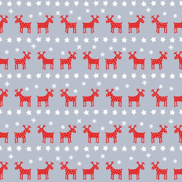 Enkel smidig retro jul mönster - Xmas renar, stjärnor och snöflingor. Glad Nyåren bakgrund. — Stock vektor