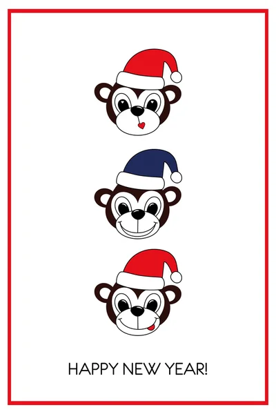 Tarjeta de Año Nuevo con monos de dibujos animados lindos. Mono - Feliz año nuevo 2016 tarjeta de símbolo sobre fondo blanco . — Vector de stock