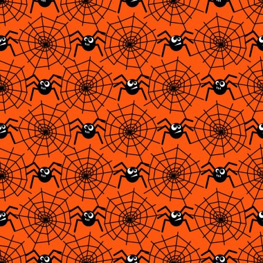 Cadılar Bayramı desenle örümcekler ve örümcek ağları. Sorunsuz Cadılar Bayramı arka plan.