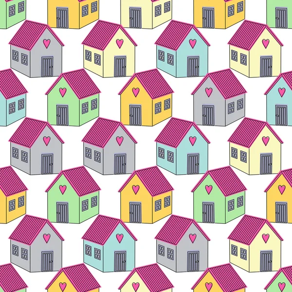 Fond sans couture avec des maisons colorées avec des toits roses. Home sweet home illustration vectorielle . — Image vectorielle