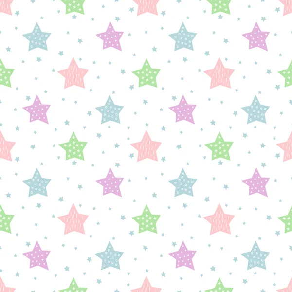 Nahtloses Sternenmuster für den Kinderurlaub. Pastellfarben Baby Dusche Vektor Hintergrund. — Stockvektor