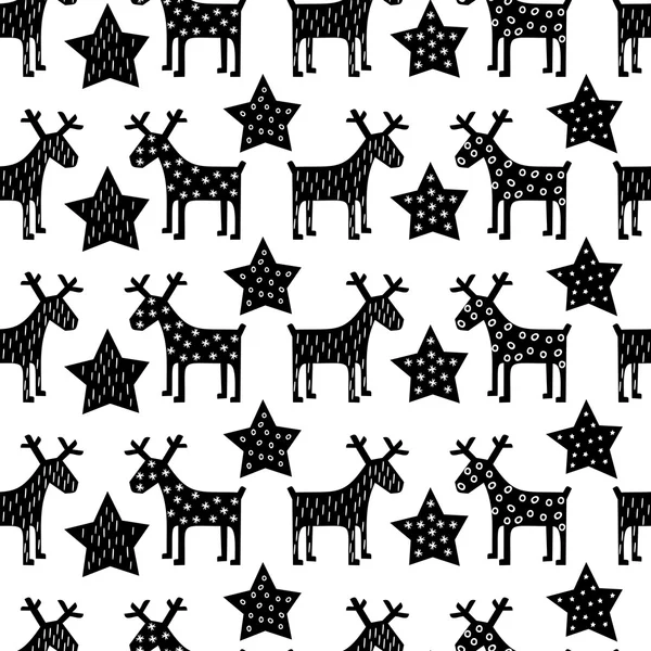 无缝复古圣诞图案系列-圣诞驯鹿和夜晚星星. — 图库矢量图片