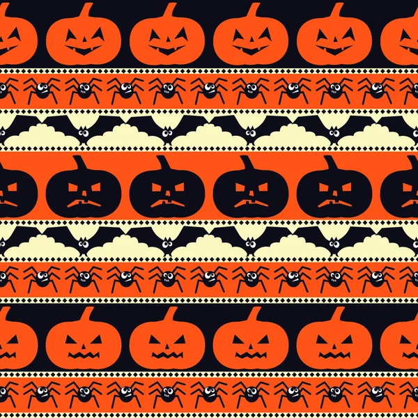 Padrão de Halloween com abóboras, morcegos, aranhas. Sem emenda halloween fundo . — Vetor de Stock