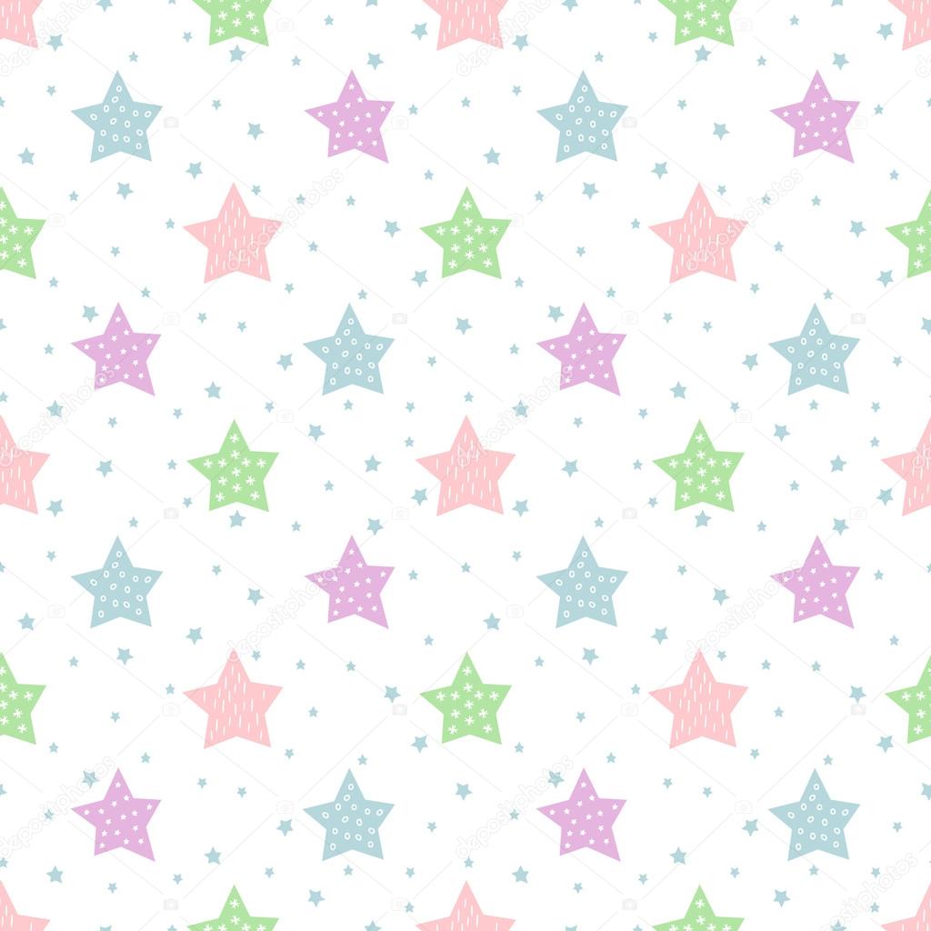 Seamless star pattern for kids holidays. Pastel colors baby shower vector background.