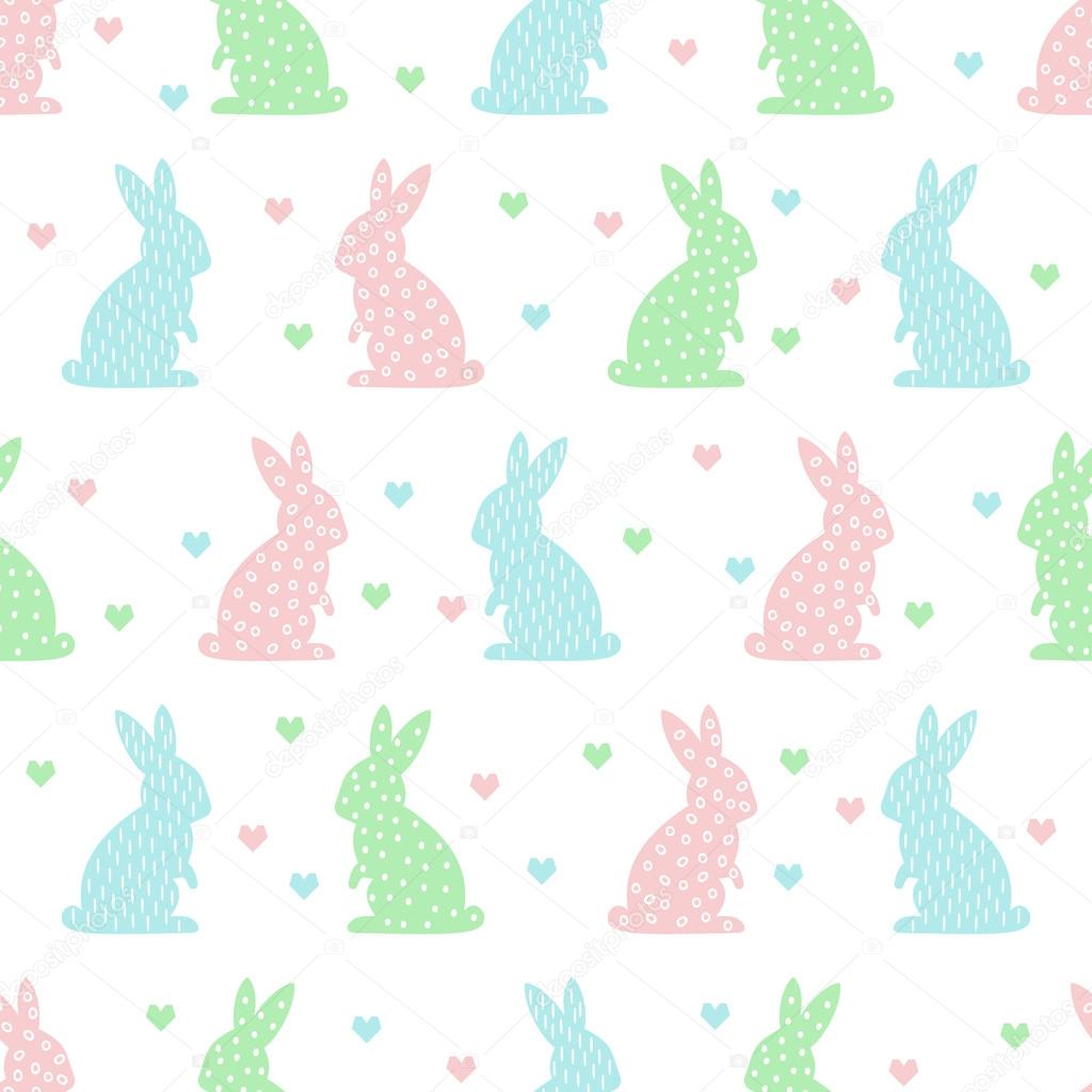 Seamless Easter pattern with cute bunny and heart.