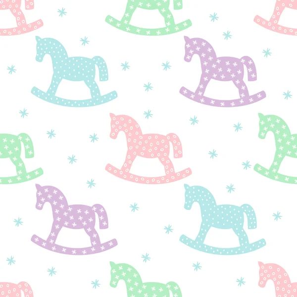 Seamless pattern with rocking horses. Cute baby shower background. — Stock Vector