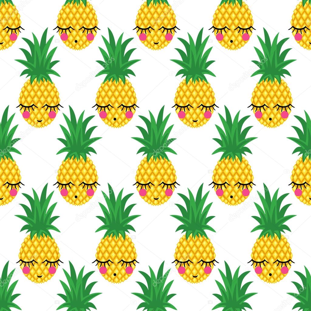Seamless pattern with smiling sleeping pineapples for kids holidays. Vector pineapple background.
