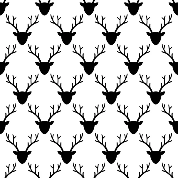 鹿在黑色和白色头轮廓无缝模式. — 图库矢量图片