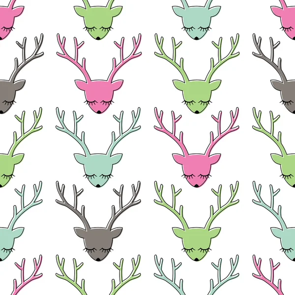 Tête de cerf colorée motif sans couture. Texture de la tête animale. Fond de cerf endormi mignon pour les vacances d'hiver . — Image vectorielle