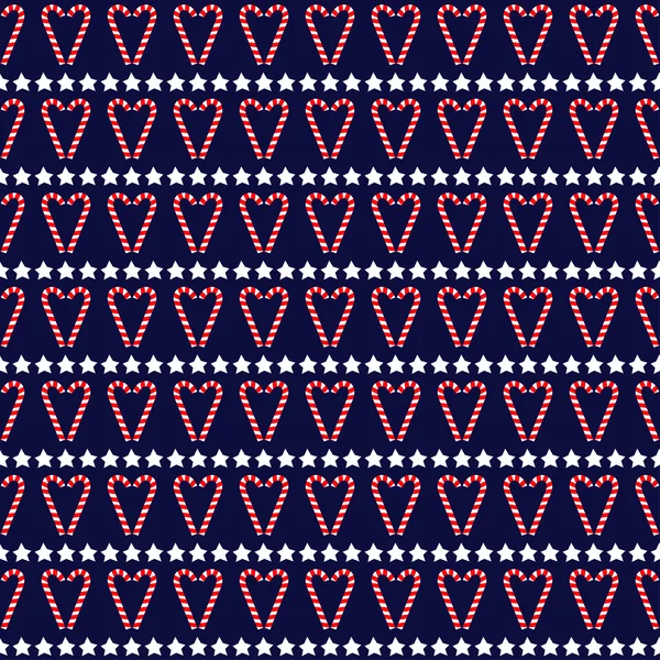 Seamless Christmas pattern with stars and candy canes. Happy New Year and Merry Xmas background texture. — Stock Vector