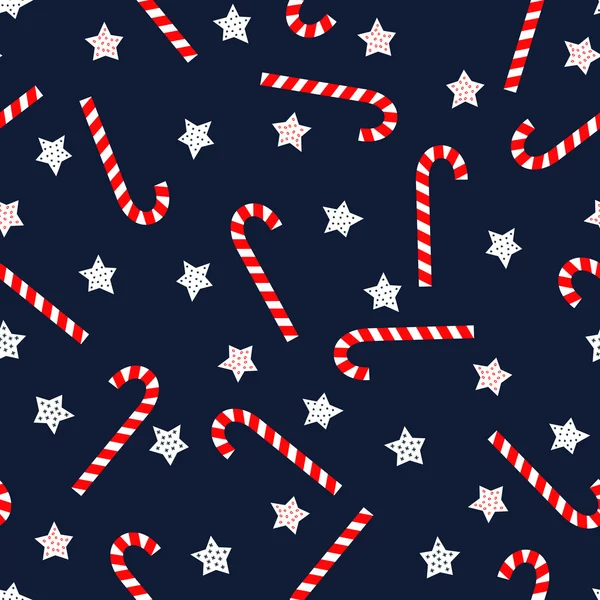 Seamless Christmas pattern with xmas stars and candy canes. Happy New Year and Merry Xmas background. Vector design for winter holidays. — Stock Vector