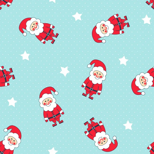 Wzór Boże Narodzenie Santa Claus i gwiazdy na tle polka dot. Boże Narodzenie tło. — Wektor stockowy