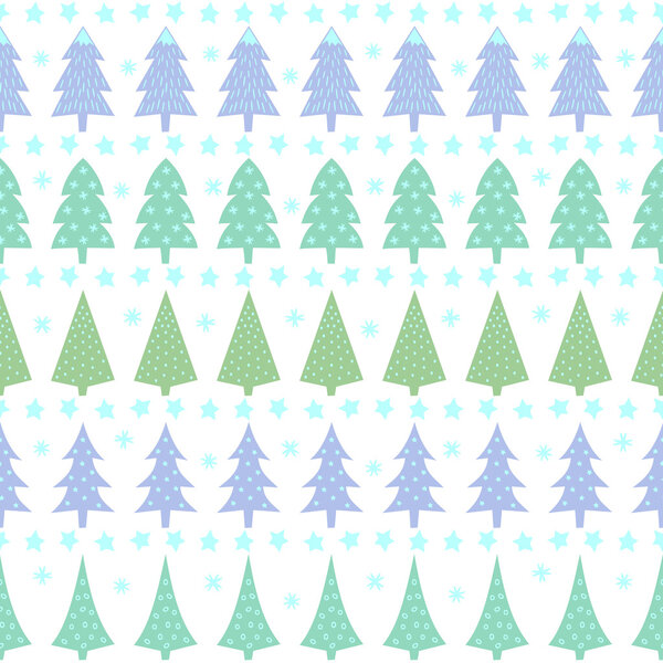 Seamless Christmas pattern - varied Xmas trees, stars and snowflakes.