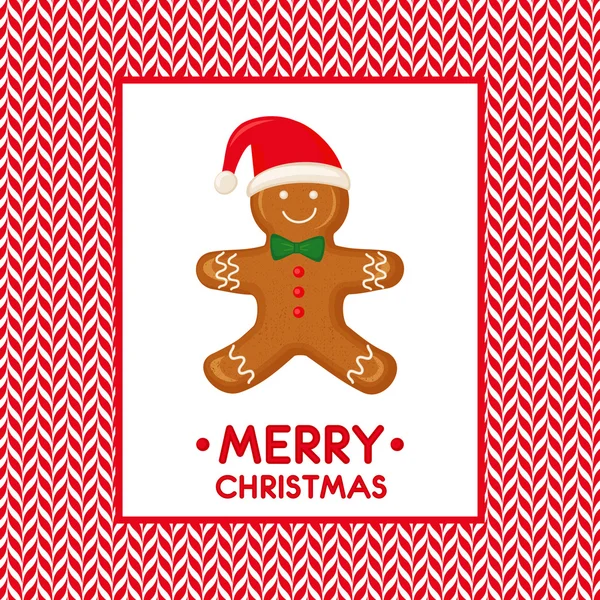 Merry Christmas card illustration with Gingerbread man on candy canes vector background — Stock Vector
